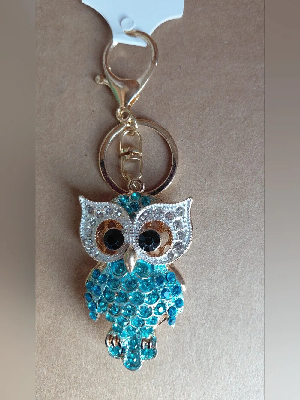 Gold Owl Keychain/Bag Charm with Turquoise Crystals